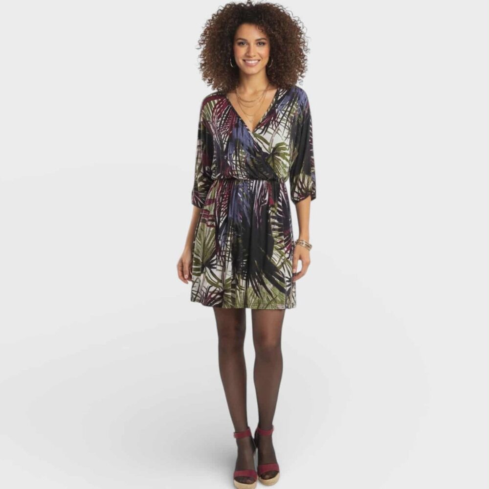 UNBRANDED Women's Tropical Mini Dress XL Rayon Spandex Floral Colorful Tropical